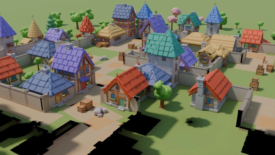 Crossing from above: a meadow village.